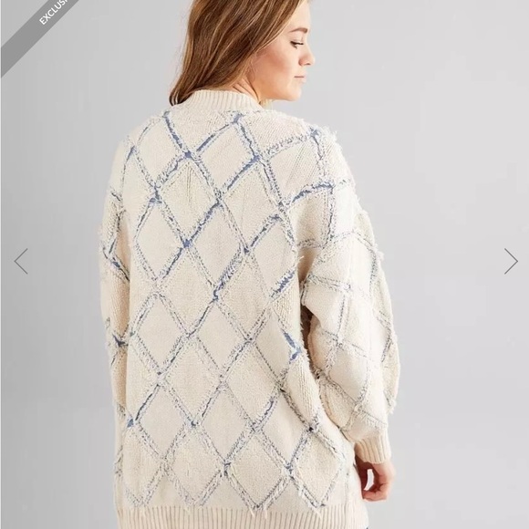 GILDED INTENT PULLED STITCH CREAM/BLUE CARDIGAN SWEATER. WOMEN’S SIZE  MEDIUM - Picture 2 of 12